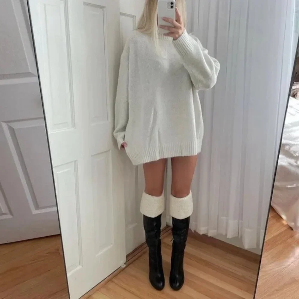 Zara Over The Knee Leather Boots with Faux Shearling Lining